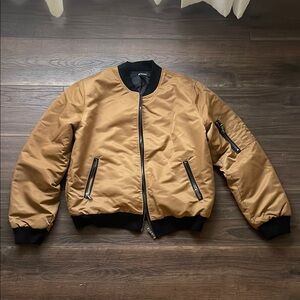 Forever 21 Tan and Black Bomber Jacket with Ribbed Cuffs